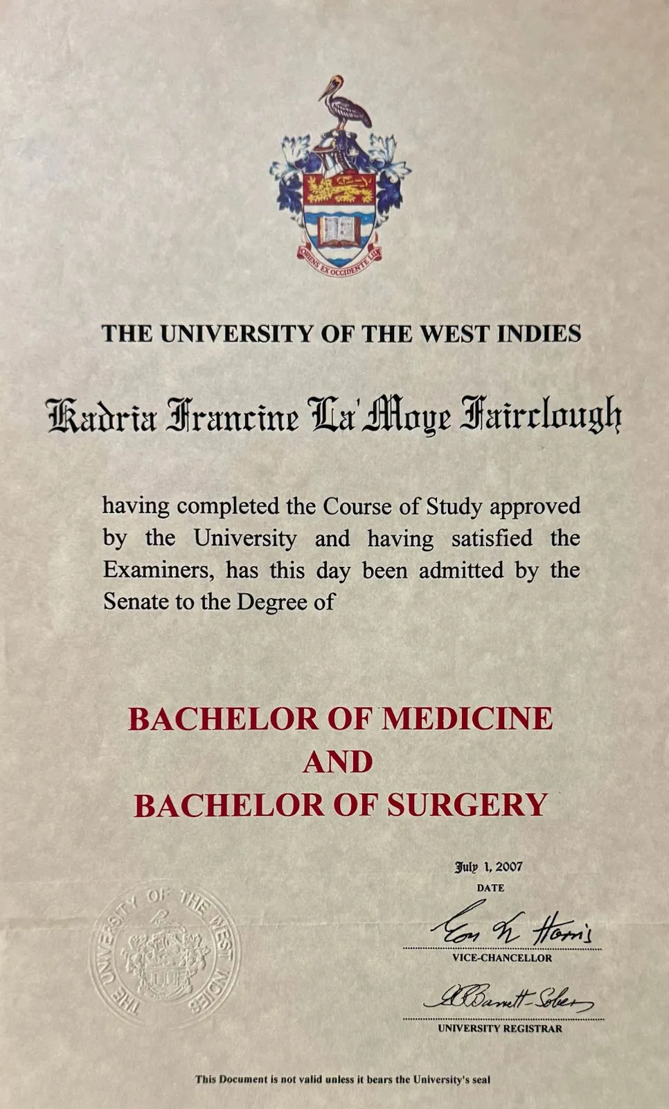 MBBS, Bachelor of Medicine and Bachelor of Surgery — University of the West Indies